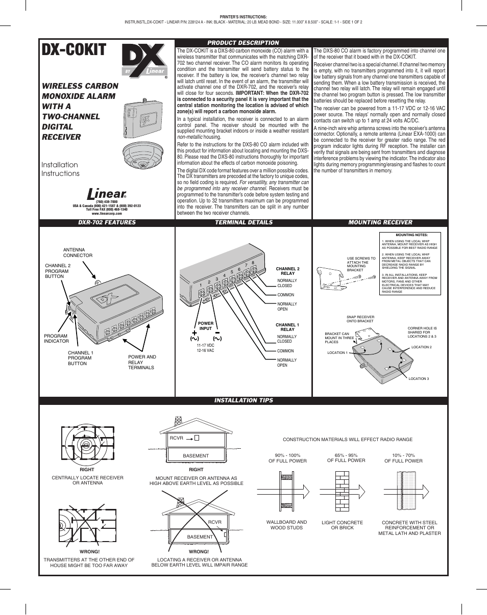 Linear DX-COKIT User Manual | 2 pages
