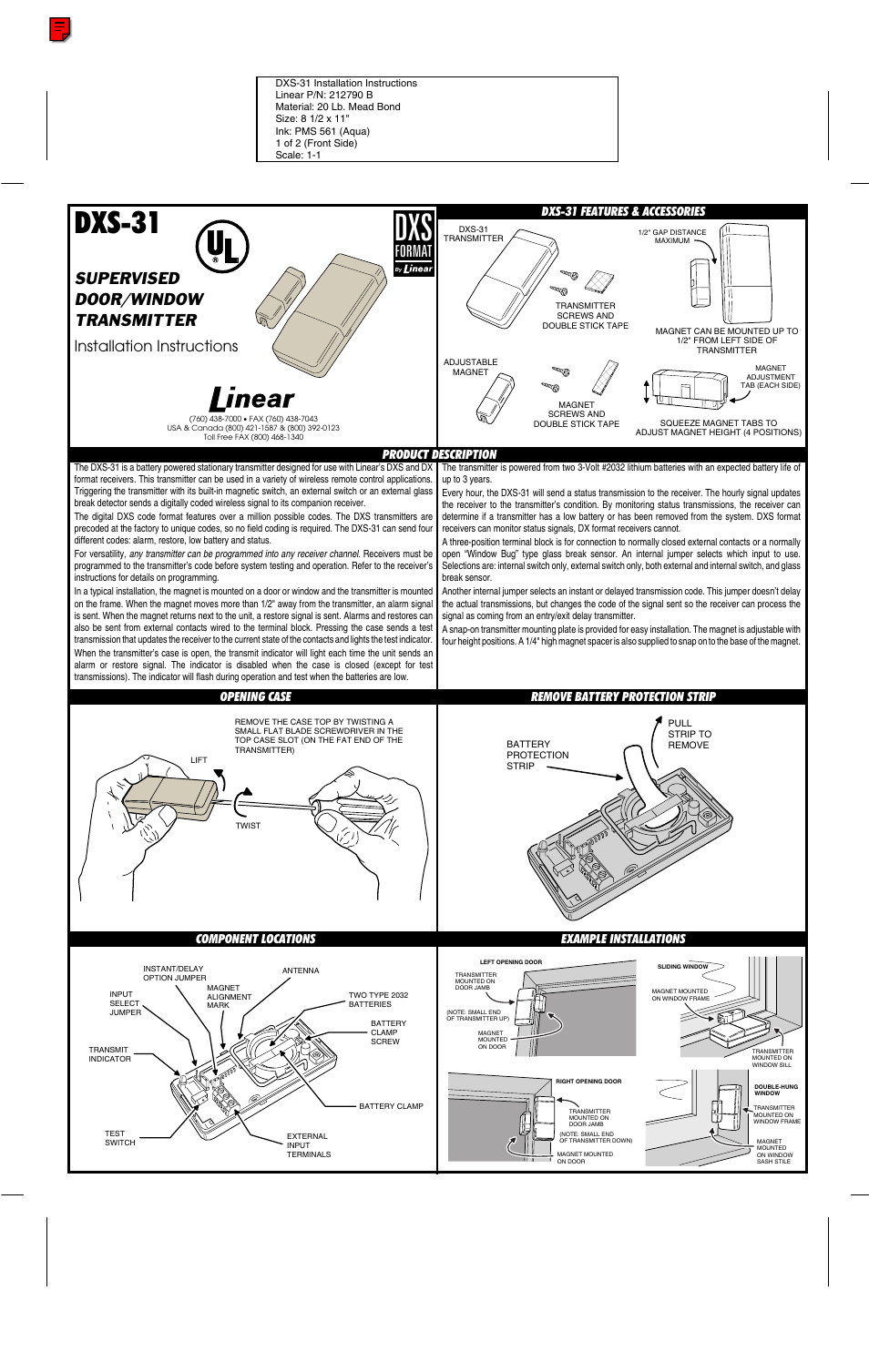 Linear DXS-31 User Manual | 2 pages