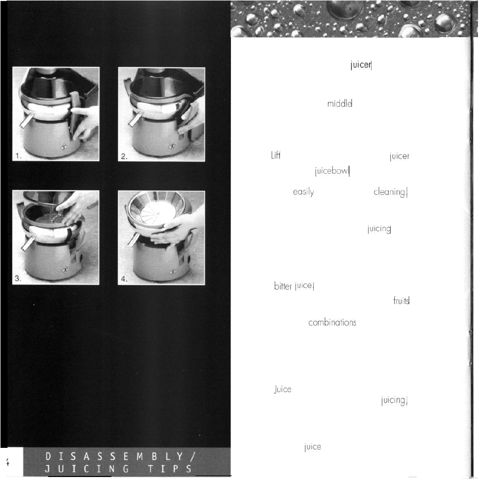 Disassembly, Juicing tips | L'Equip 221 User Manual | Page 6 / 8