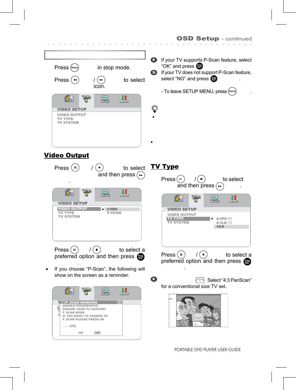 Video setup, Video output, Tv type | Logik LPD850 User Manual | Page 19 / 27