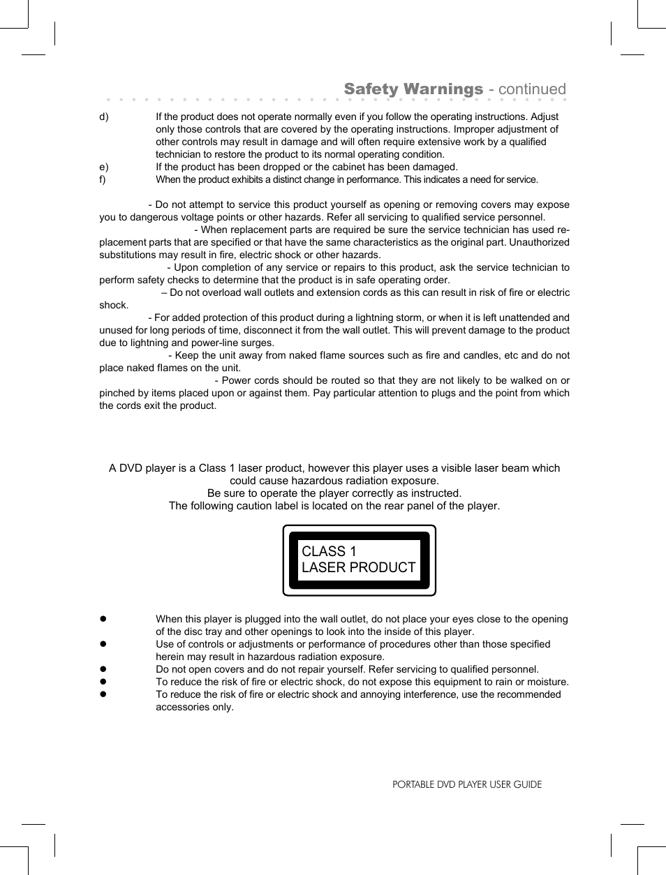 Safety warnings - continued, Class 1 laser product | Logik LPD850 User Manual | Page 5 / 27