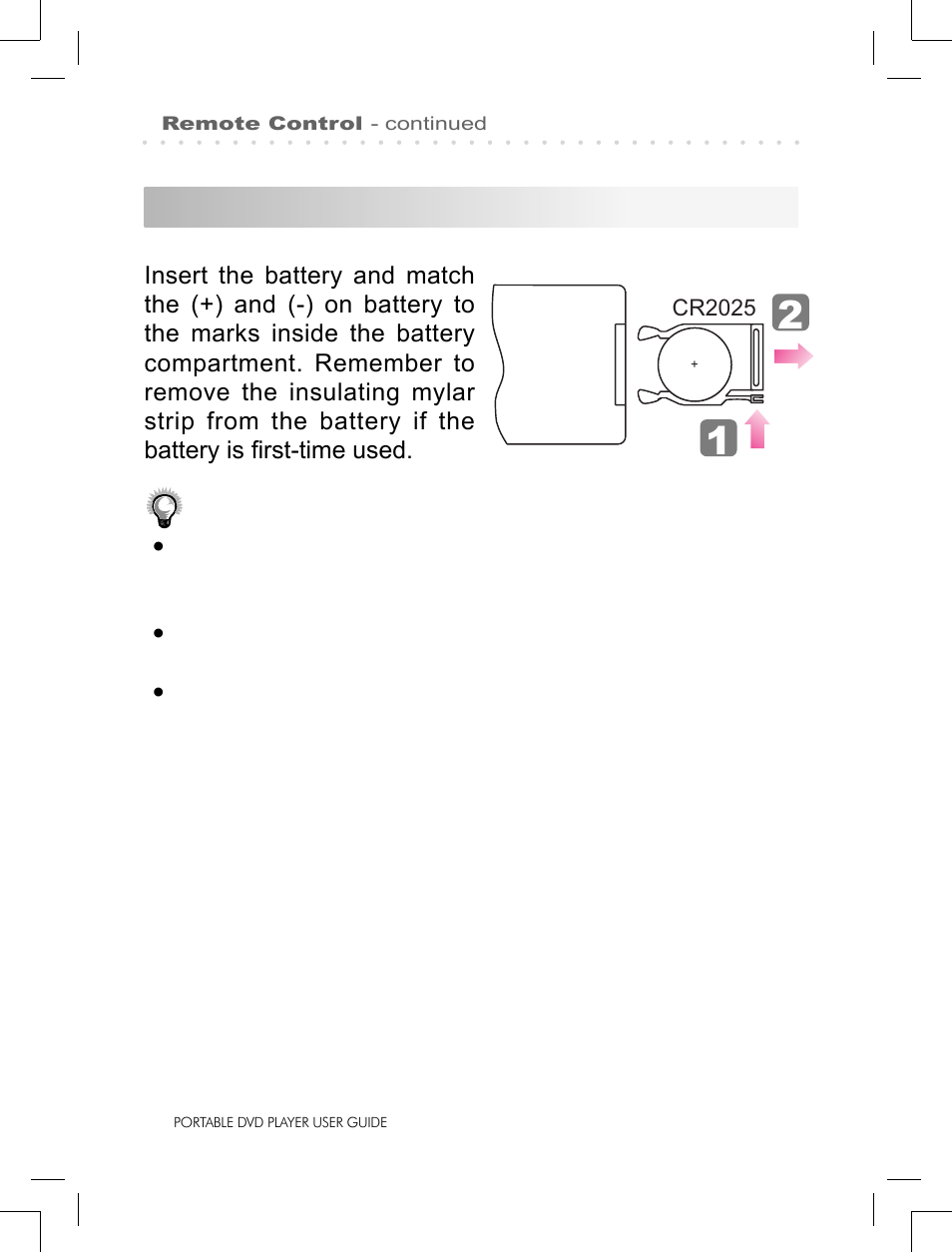 Battery installation for the remote control | Logik LPD850 User Manual | Page 8 / 27