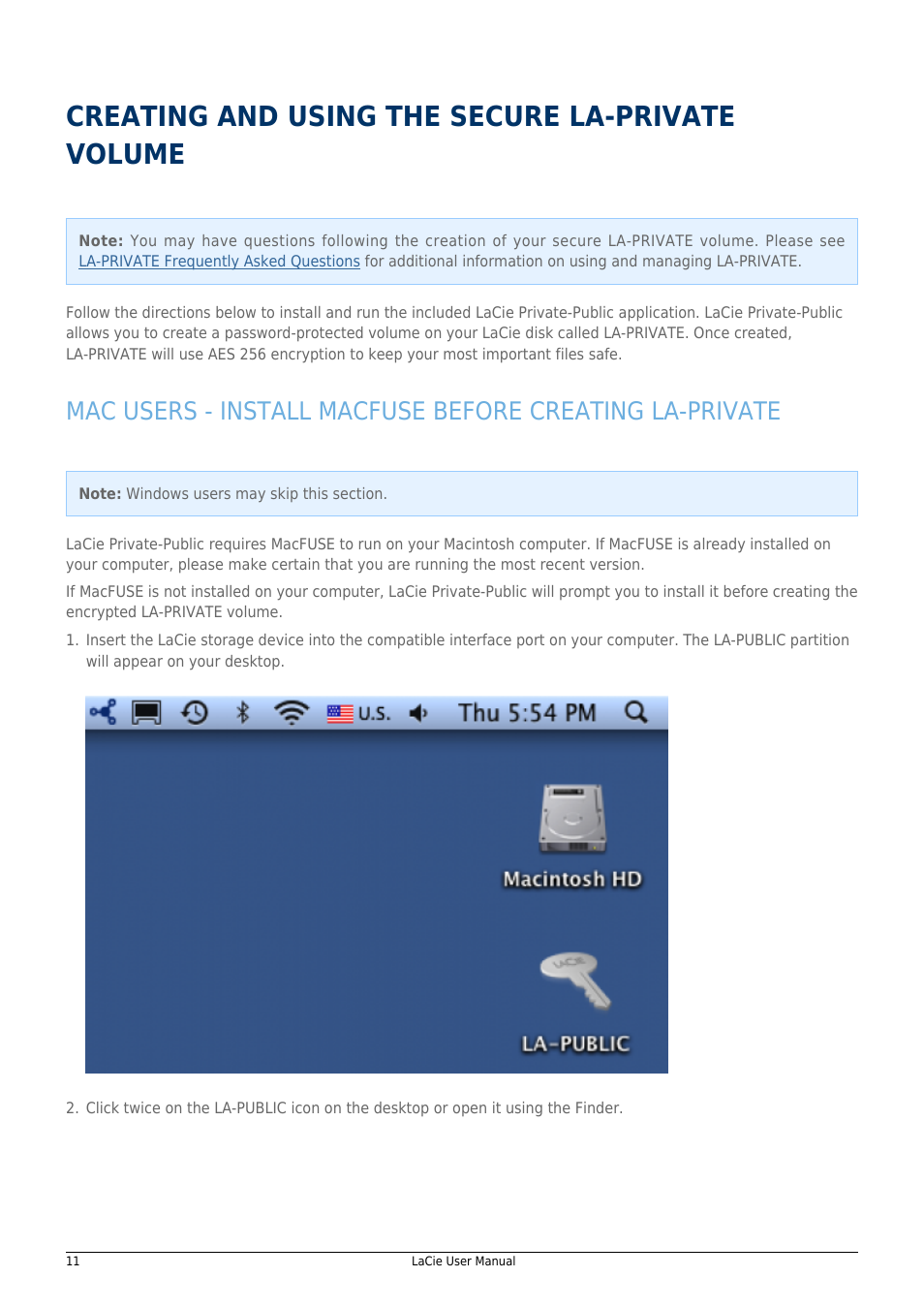 Creating and using the secure la-private volume | LaCie 14F User Manual | Page 11 / 54