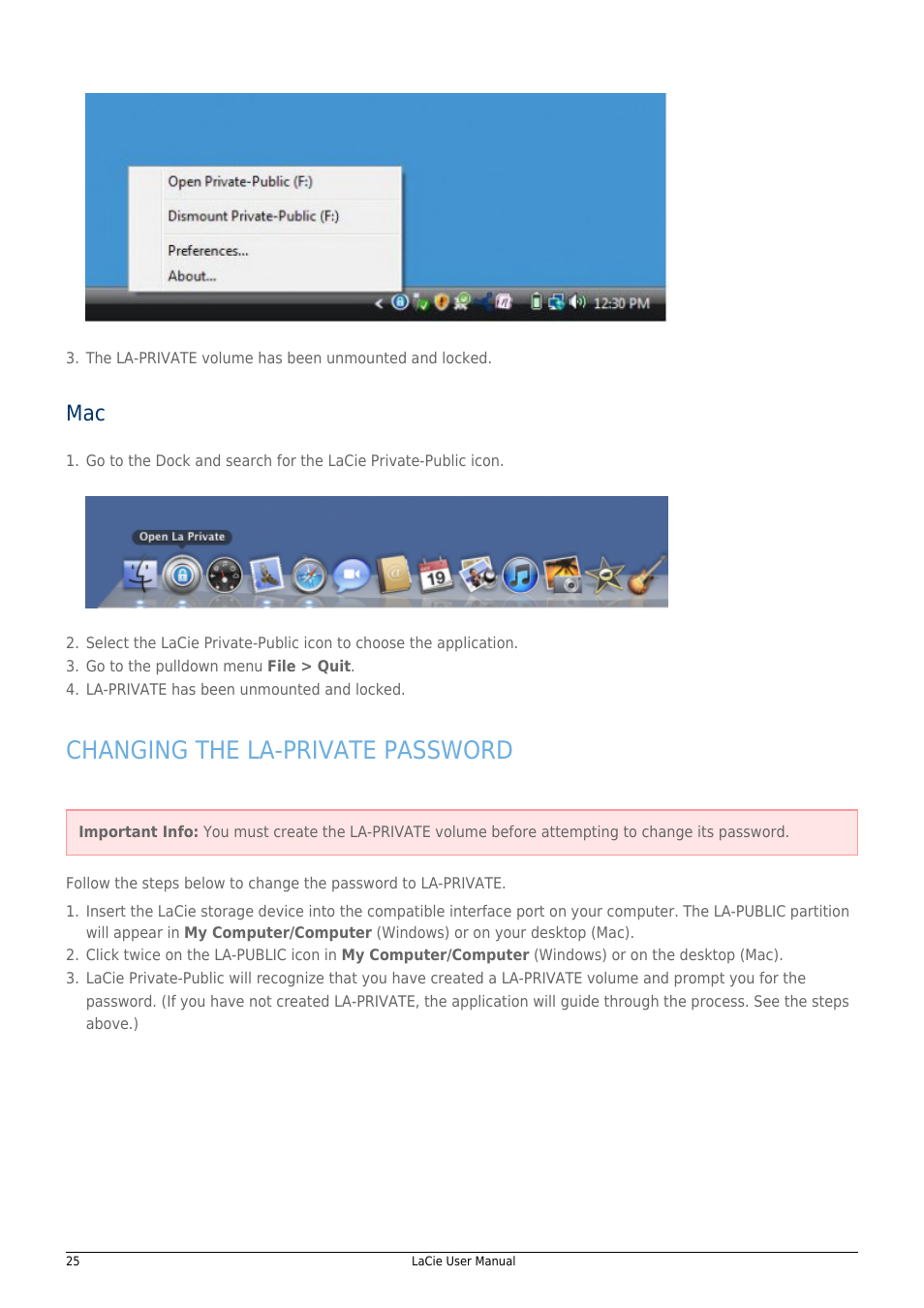 Changing the la-private password | LaCie 14F User Manual | Page 25 / 54