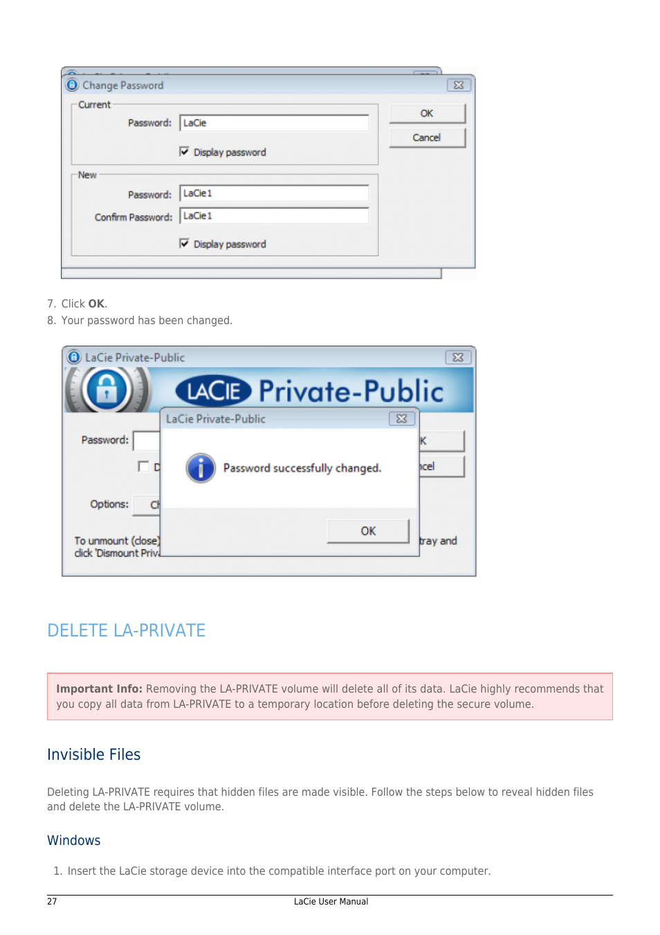 Delete la-private, Invisible files | LaCie 14F User Manual | Page 27 / 54