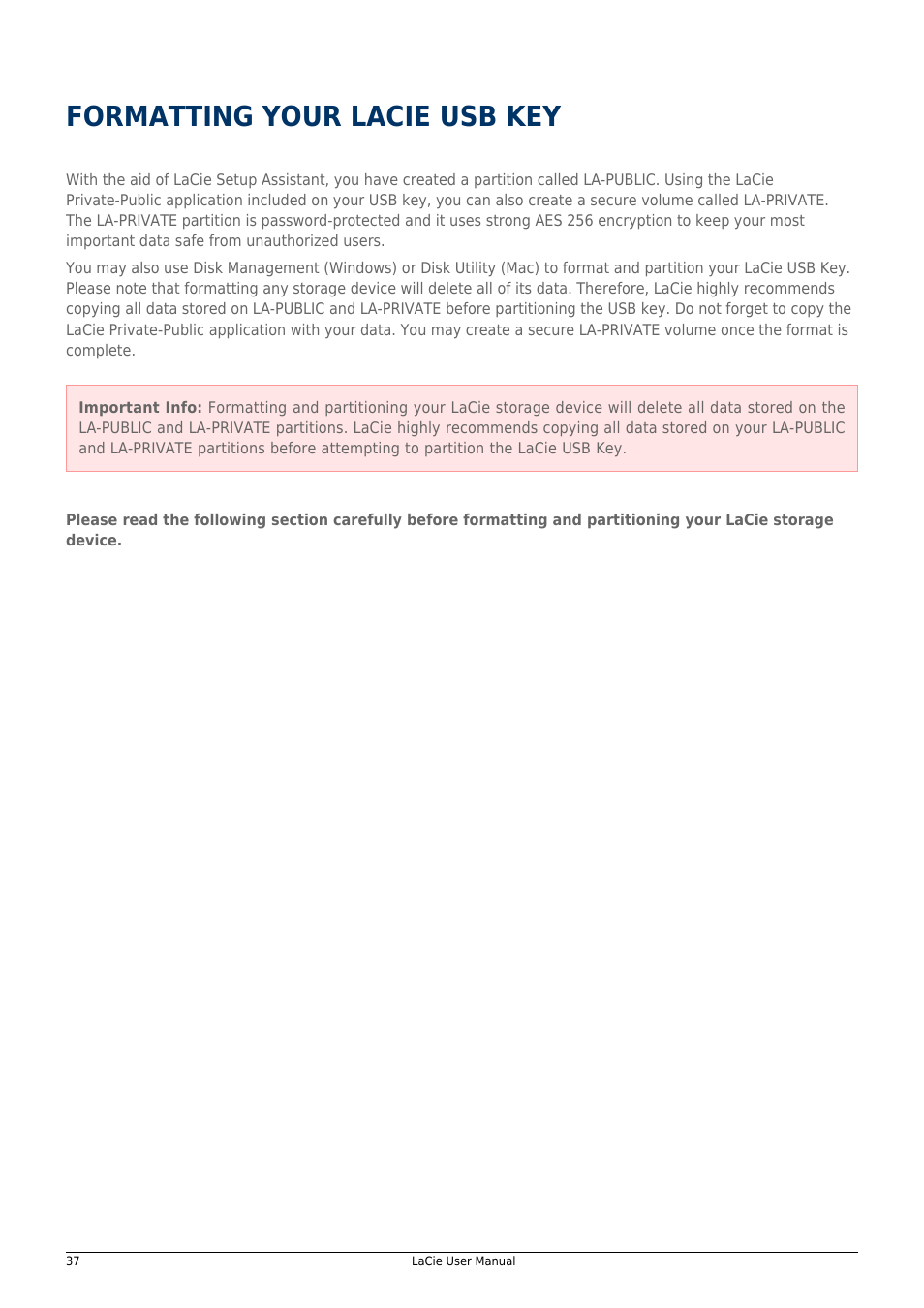 Formatting your lacie usb key | LaCie 14F User Manual | Page 37 / 54