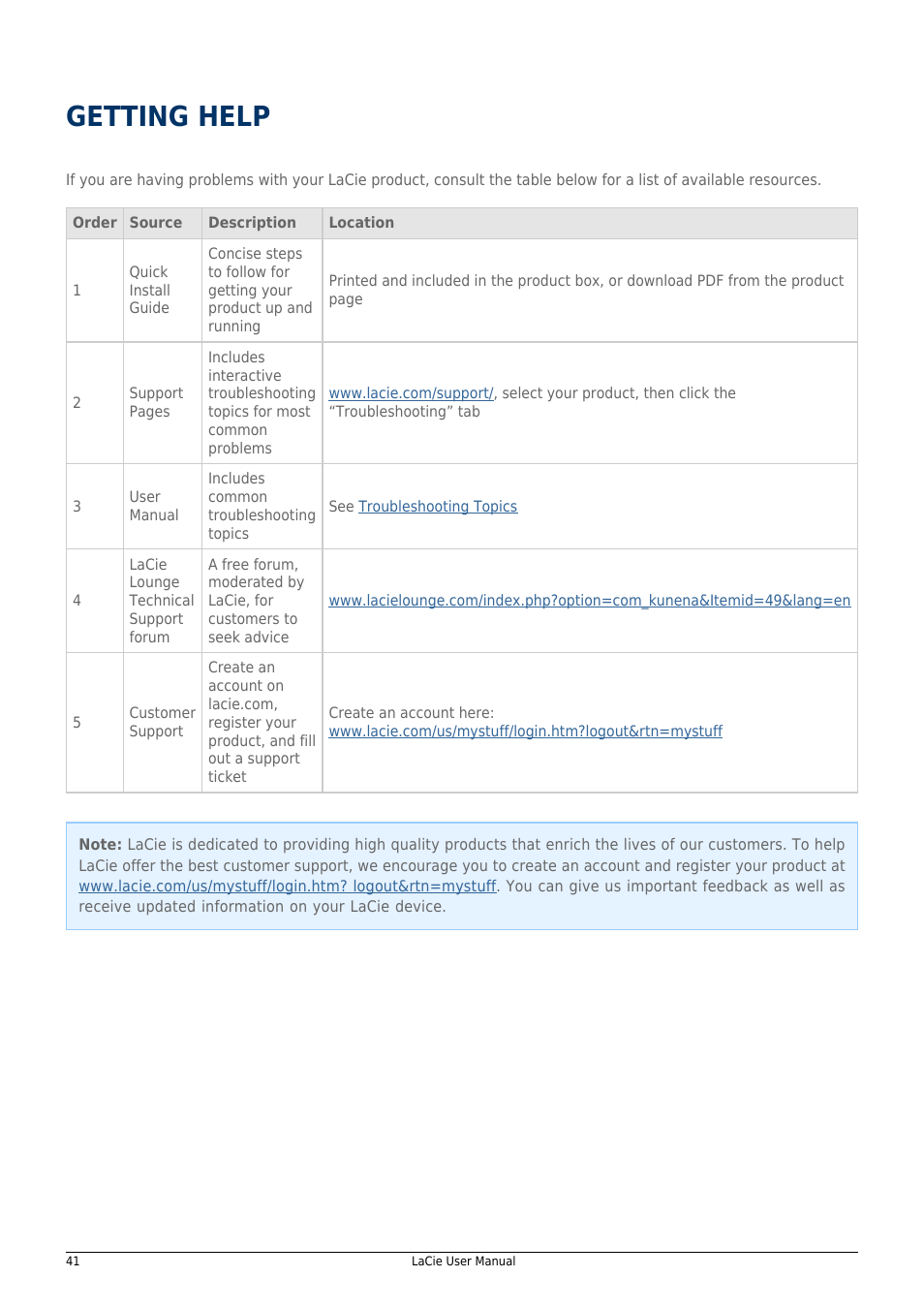 Getting help | LaCie 14F User Manual | Page 41 / 54