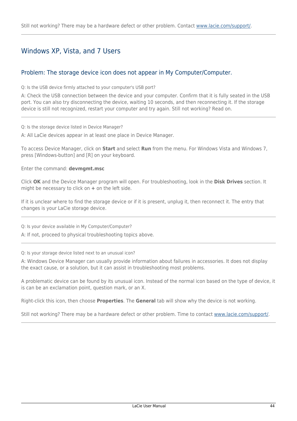 Windows xp, vista, and 7 users | LaCie 14F User Manual | Page 44 / 54