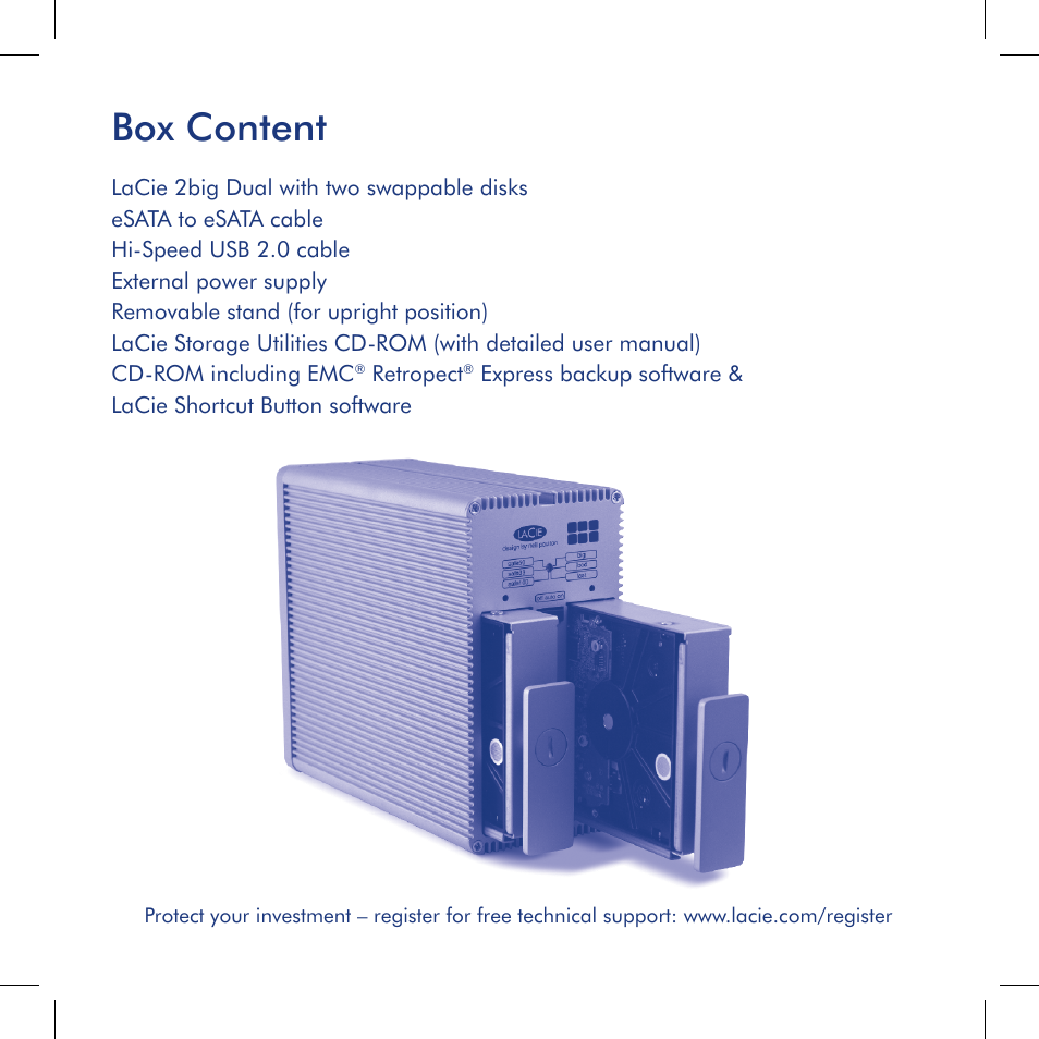 Box content | LaCie 2big dual User Manual | Page 2 / 24