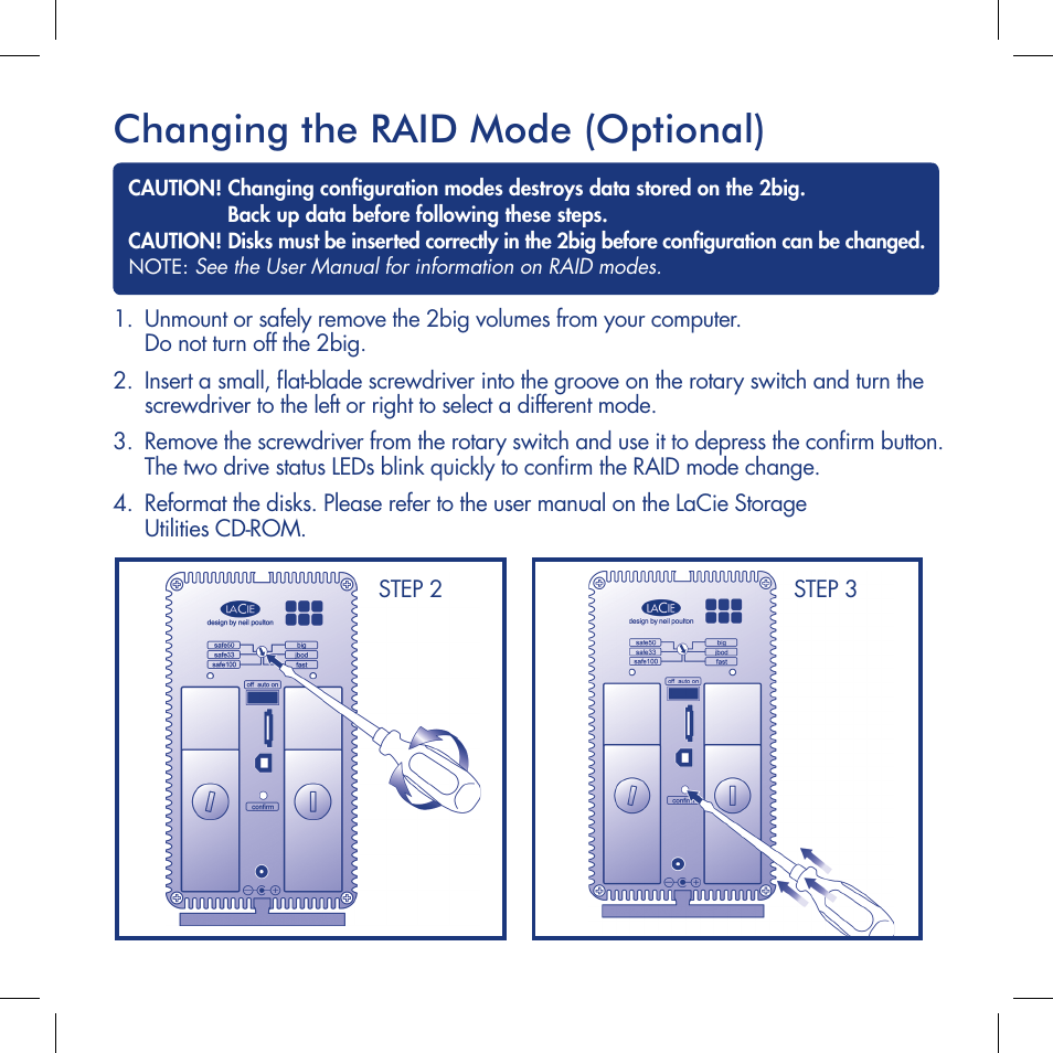 Changing the raid mode (optional) | LaCie 2big dual User Manual | Page 6 / 24