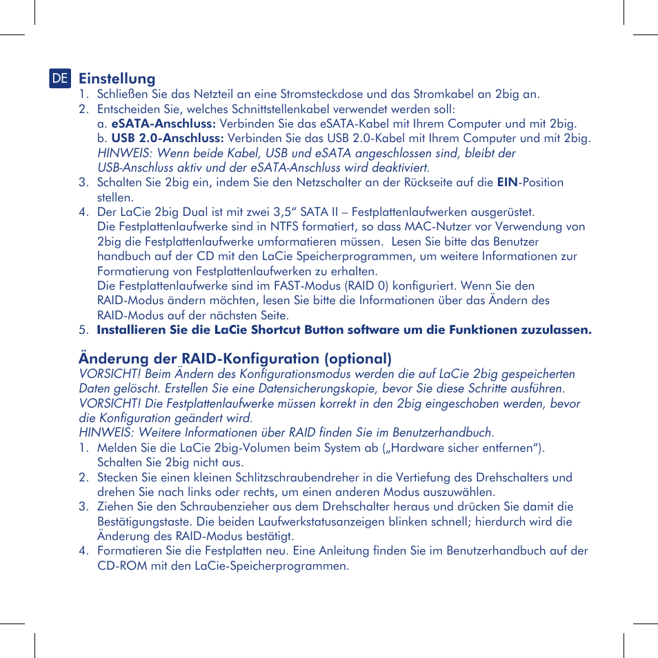 Einstellung, Änderung der raid-konfiguration (optional) | LaCie 2big dual User Manual | Page 9 / 24