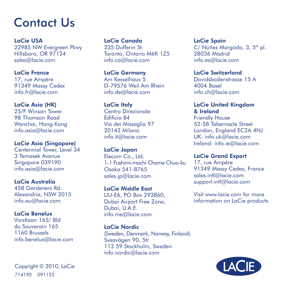 Contact us | LaCie Box User Manual | Page 24 / 24