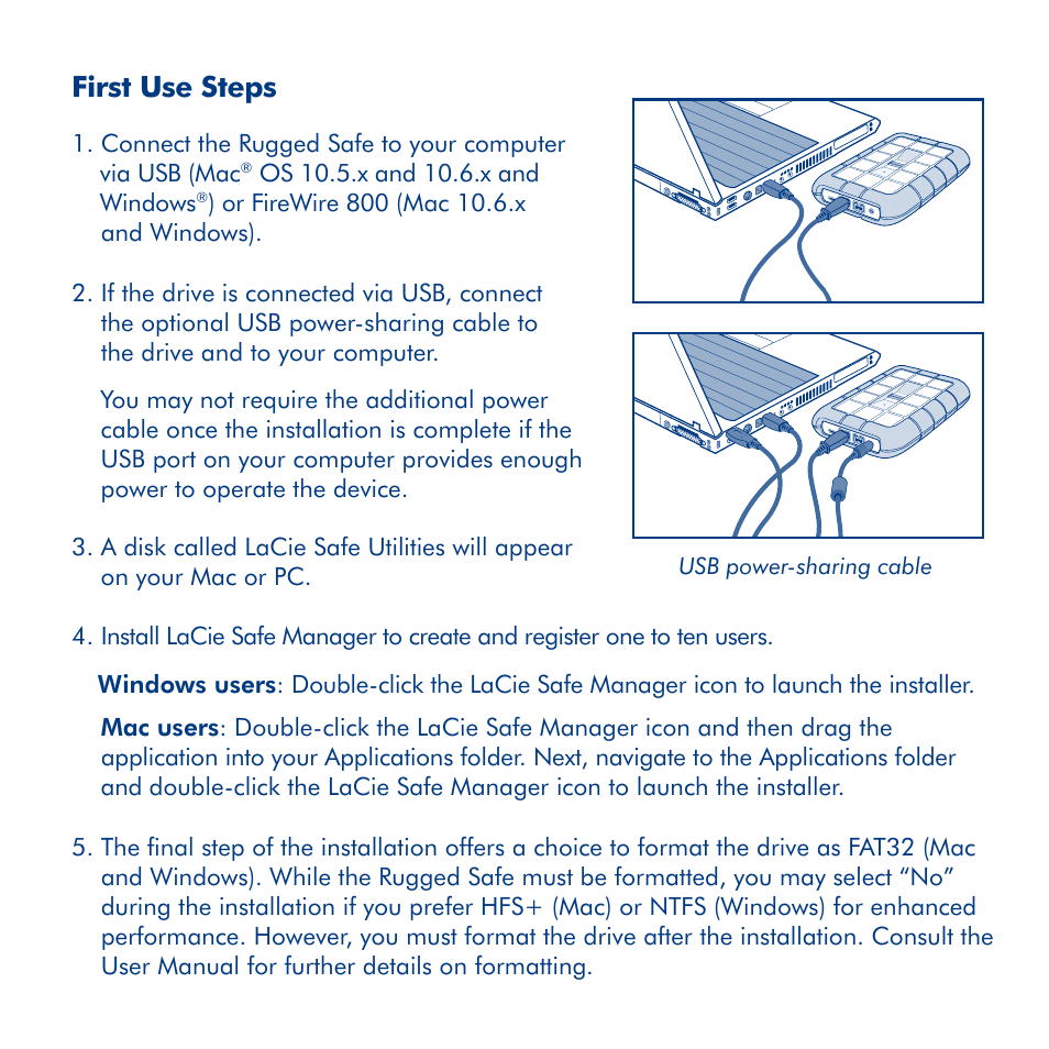 First use steps | LaCie Rugged Safe User Manual | Page 5 / 40