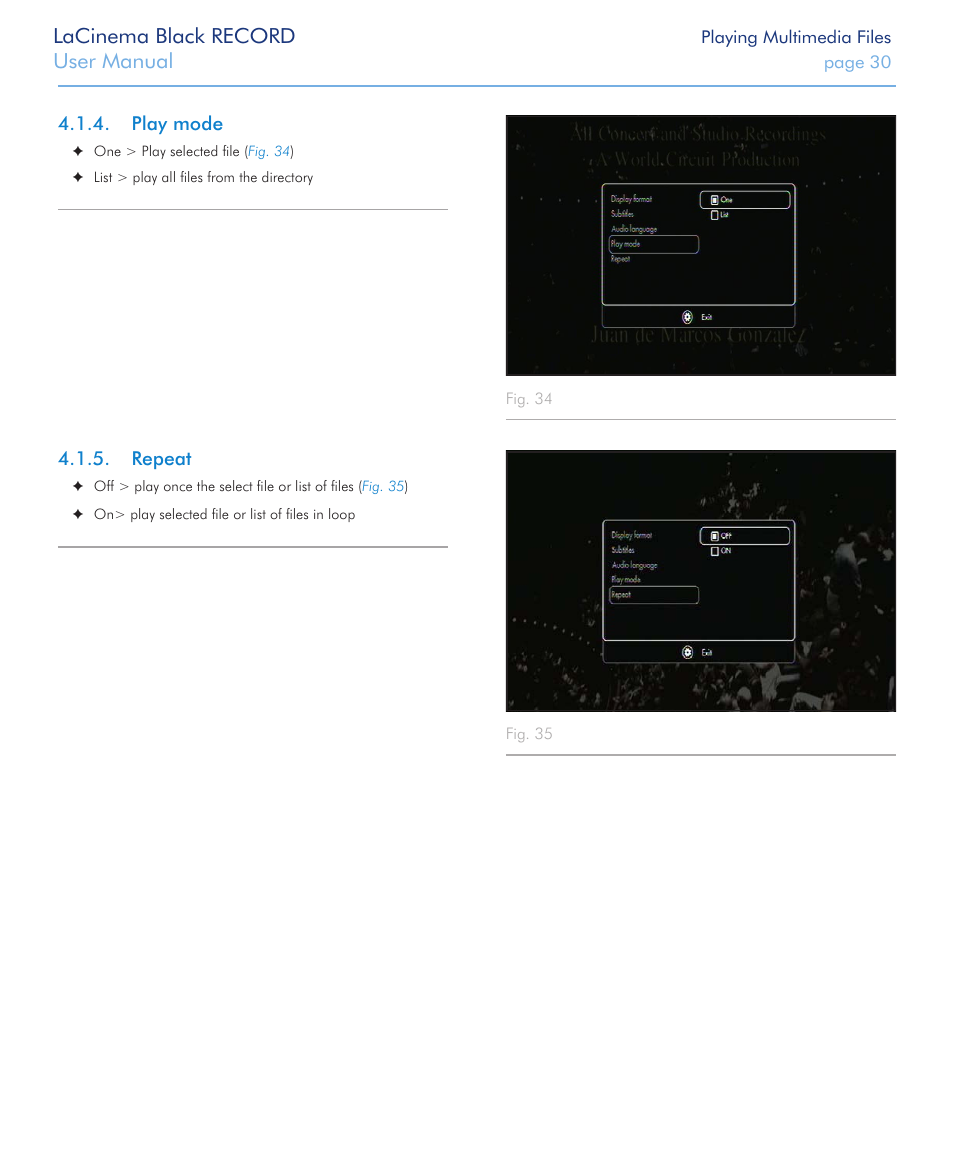 Play mode, Repeat, Play mode 4.1.5. repeat | Lacinema black record, User manual | LaCie LaCinema Black Record User Manual | Page 30 / 55