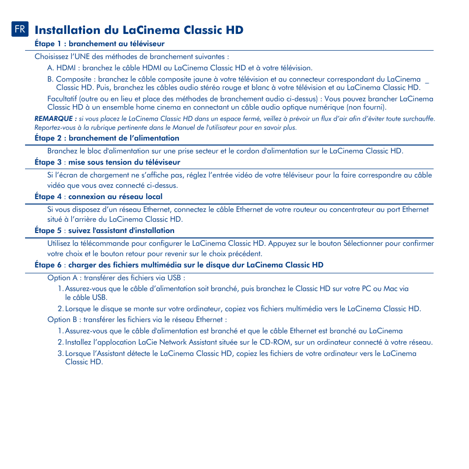 Installation du lacinema classic hd, Télécommande | LaCie La Cinema Classic HD User Manual | Page 10 / 42