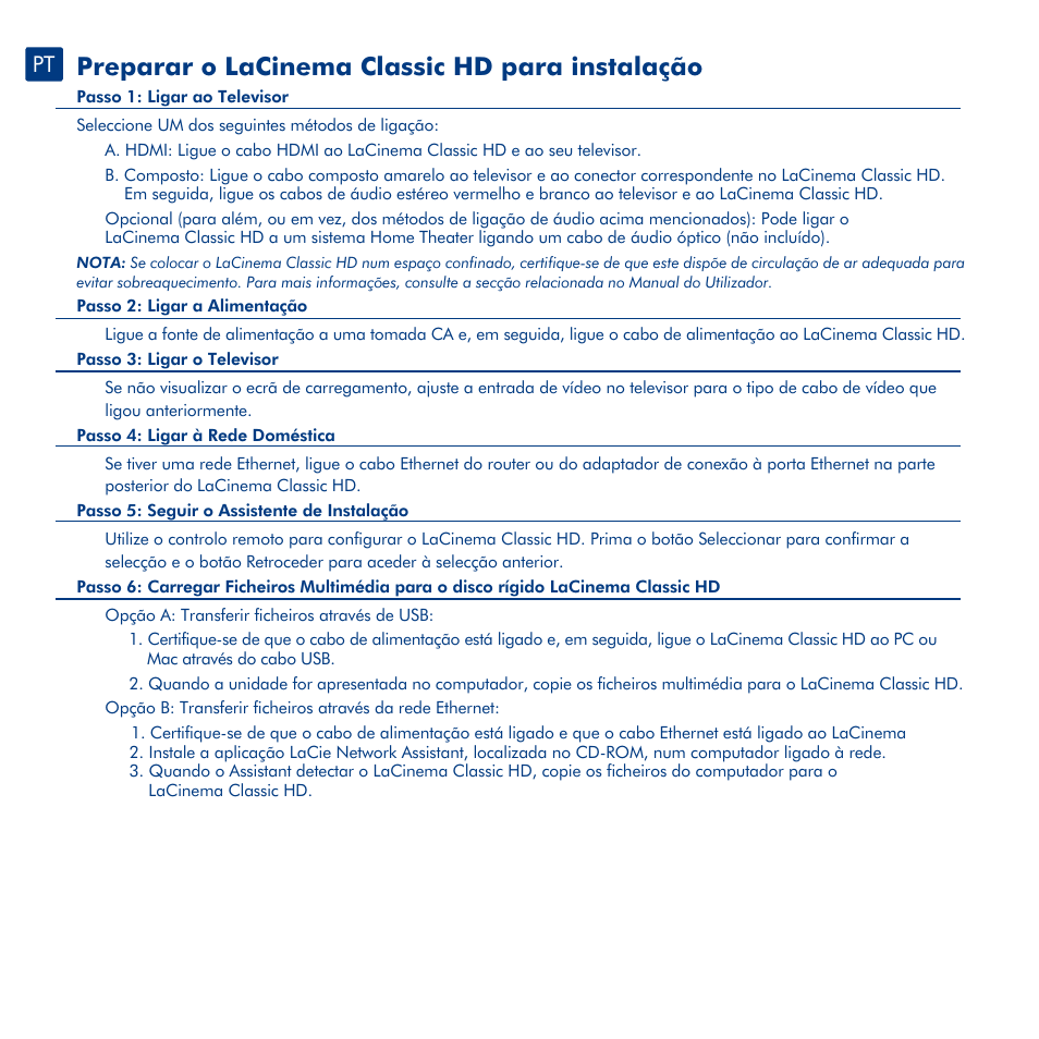 Preparar o lacinema classic hd para instalação, Controlo remoto | LaCie La Cinema Classic HD User Manual | Page 20 / 42