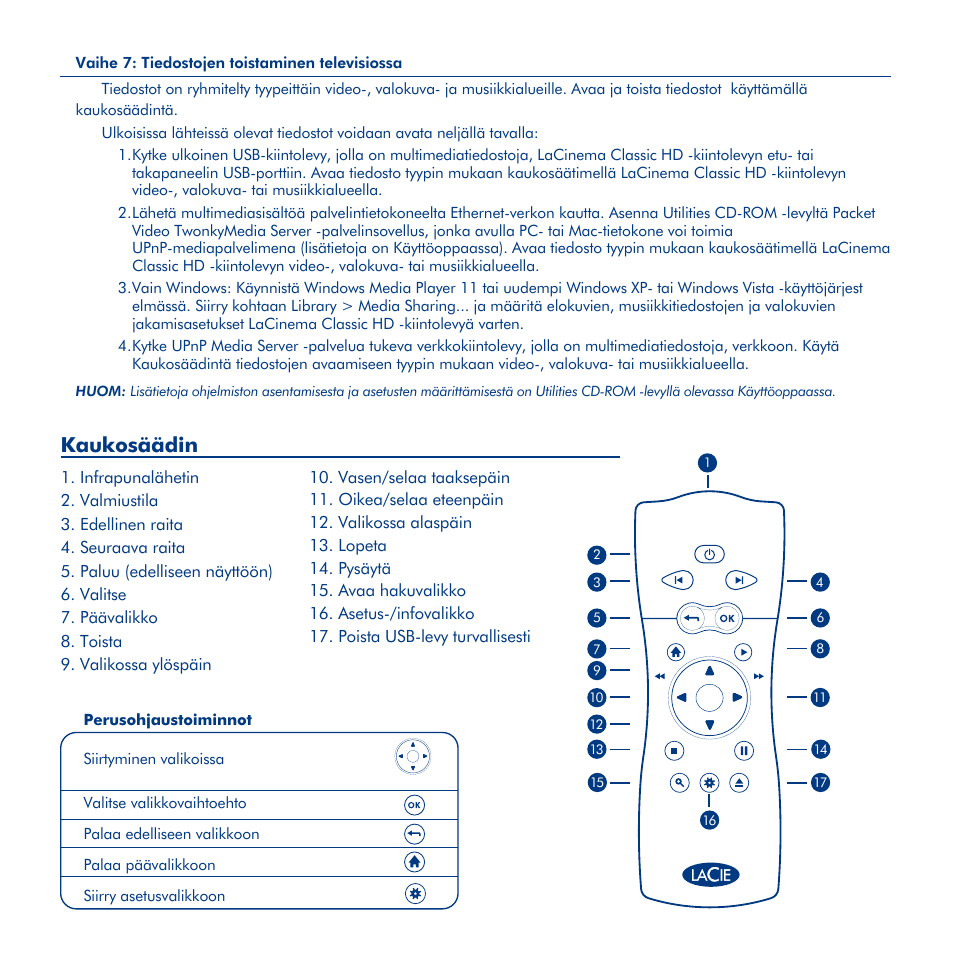 Kaukosäädin | LaCie La Cinema Classic HD User Manual | Page 27 / 42