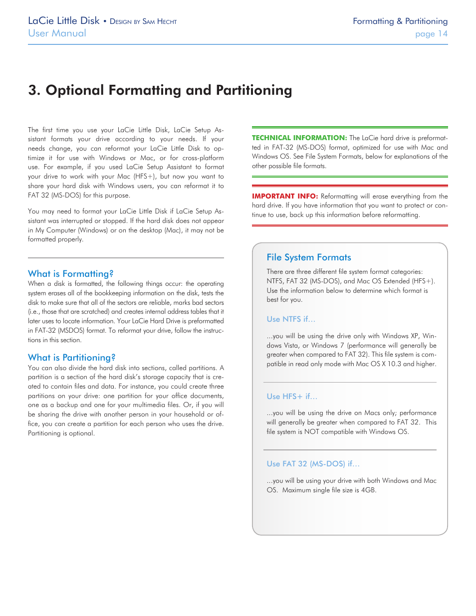 Optional formatting and partitioning, Lacie little disk, User manual | LaCie Little Big Disk User Manual | Page 14 / 27