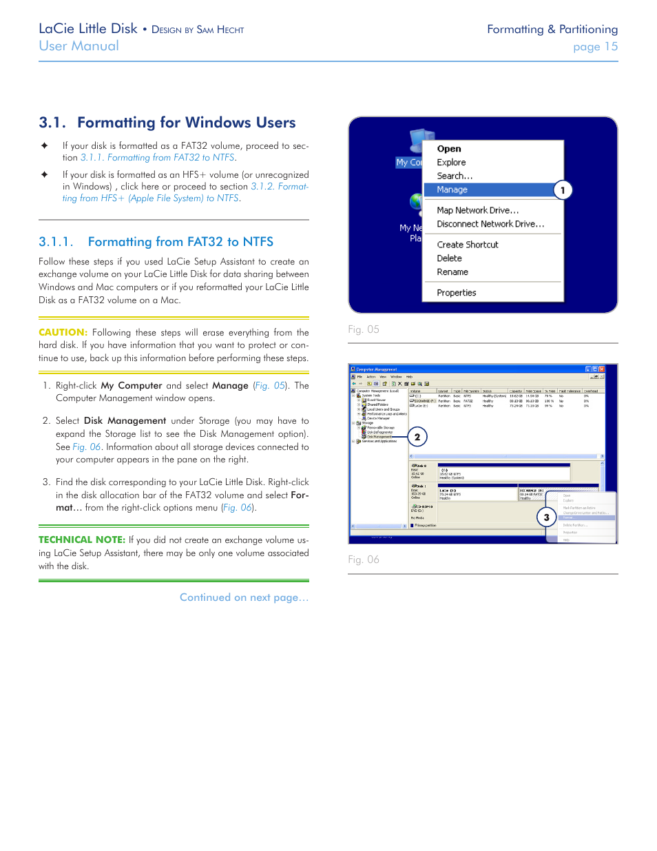 Formatting for windows users, Formatting from fat32 to ntfs, Lacie little disk | User manual | LaCie Little Big Disk User Manual | Page 15 / 27