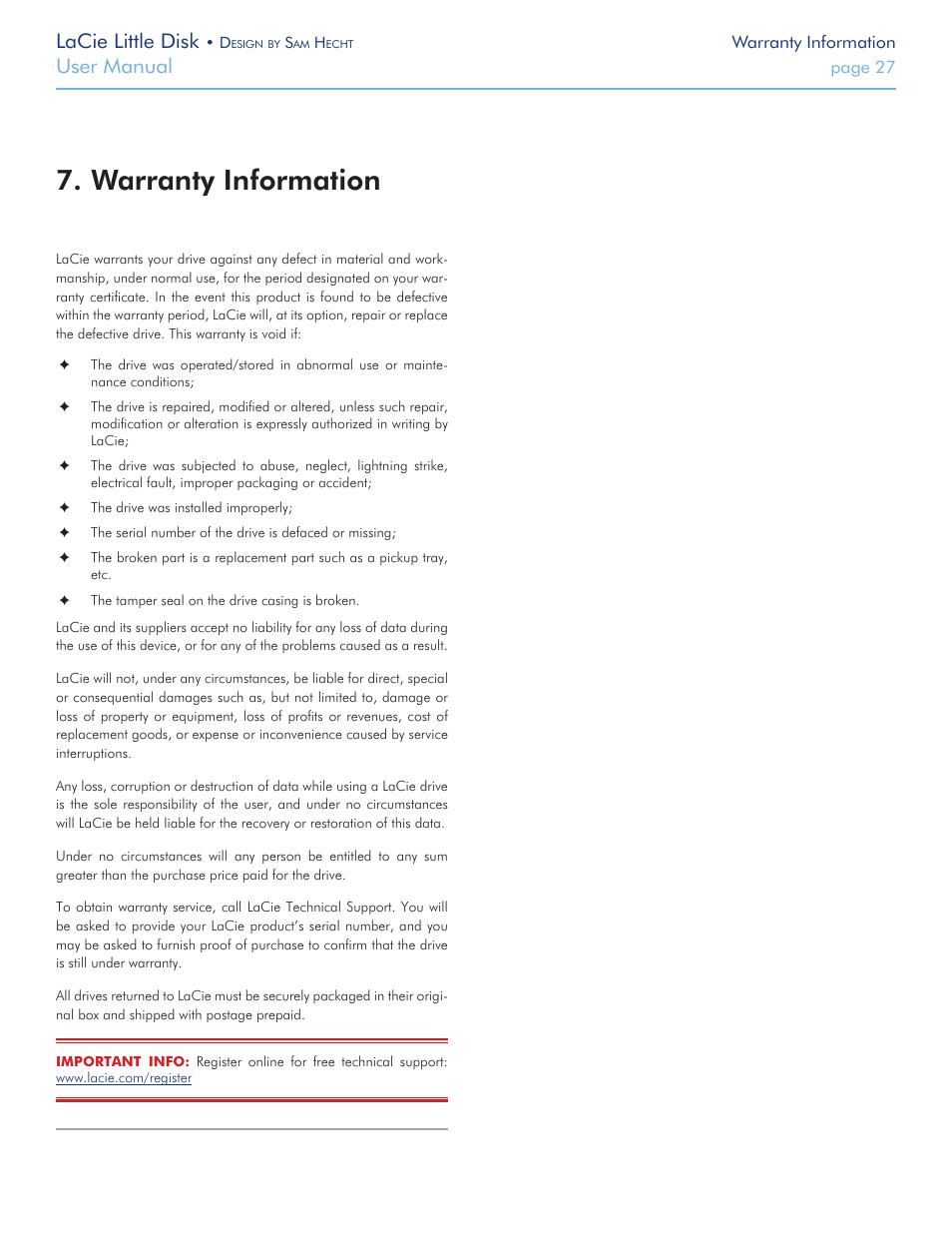 Warranty information, Lacie little disk, User manual | LaCie Little Big Disk User Manual | Page 27 / 27