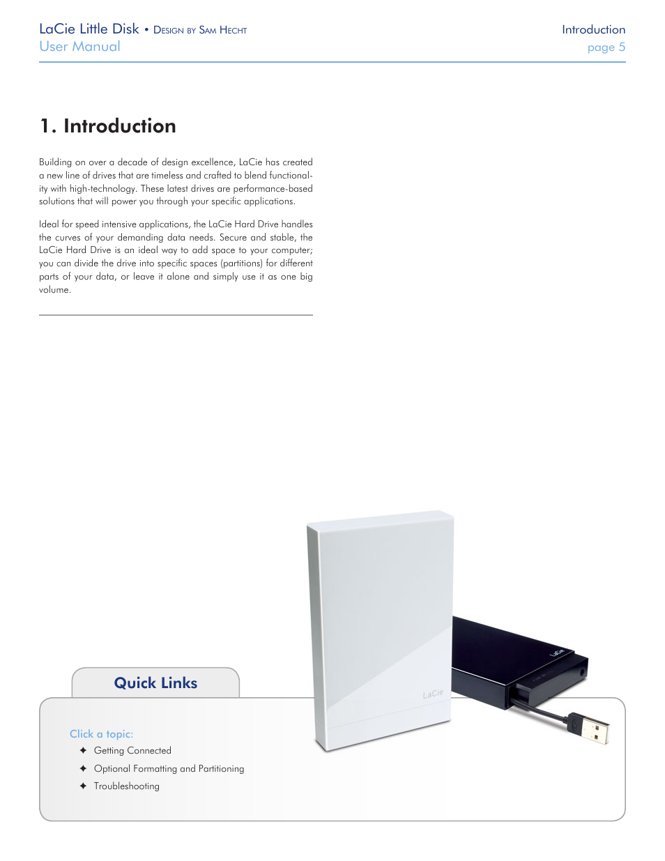 Introduction, Quick links, Lacie little disk | User manual | LaCie Little Big Disk User Manual | Page 5 / 27