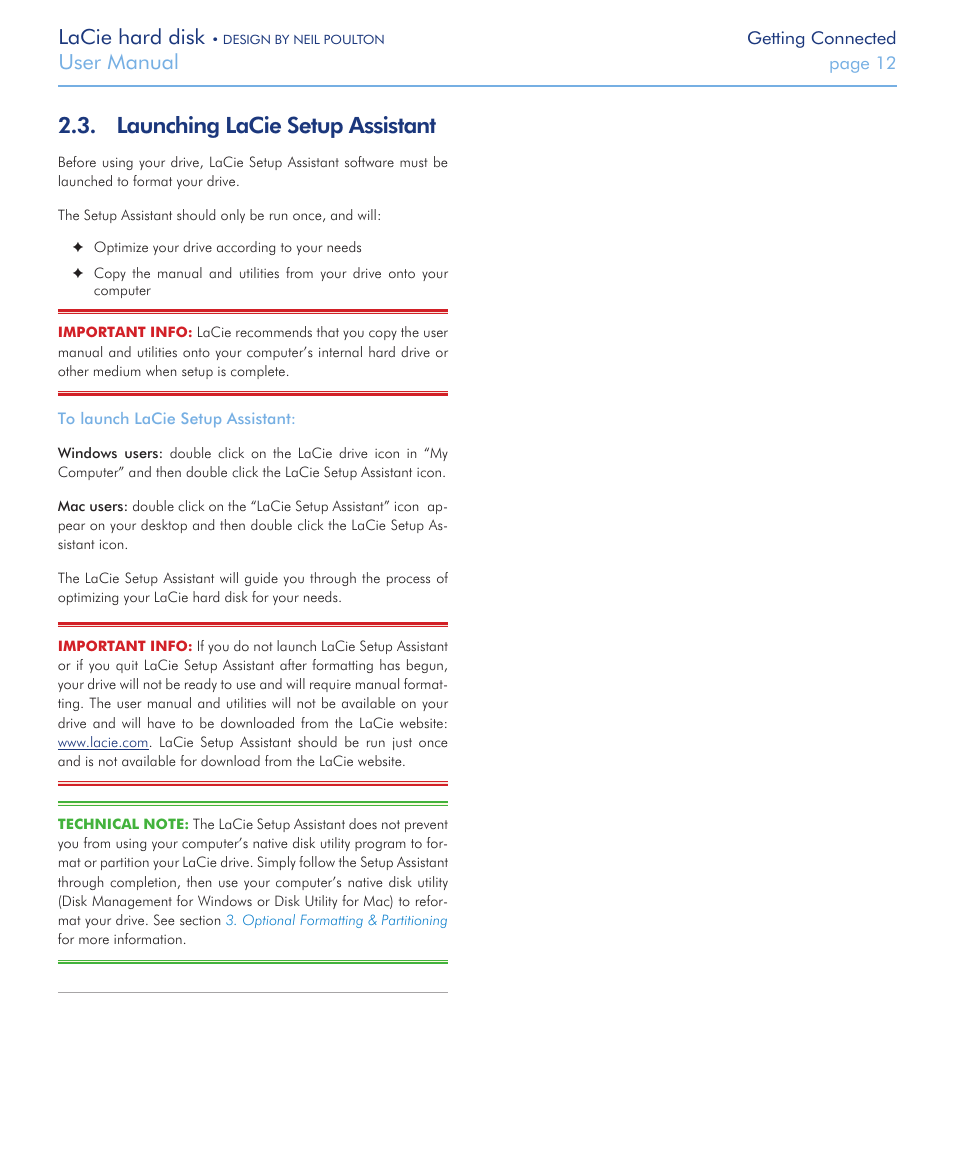 Launching lacie setup assistant, Step 3, Proceed to section | Lacie hard disk, User manual | LaCie Hard Disk Design By Neil Poulton User Manual | Page 12 / 25
