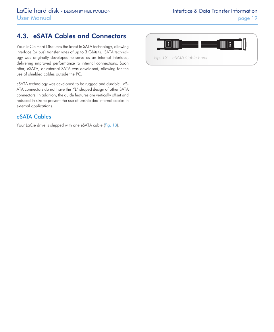 Esata cables and connectors, Lacie hard disk, User manual | Esata cables | LaCie Hard Disk Design By Neil Poulton User Manual | Page 19 / 25