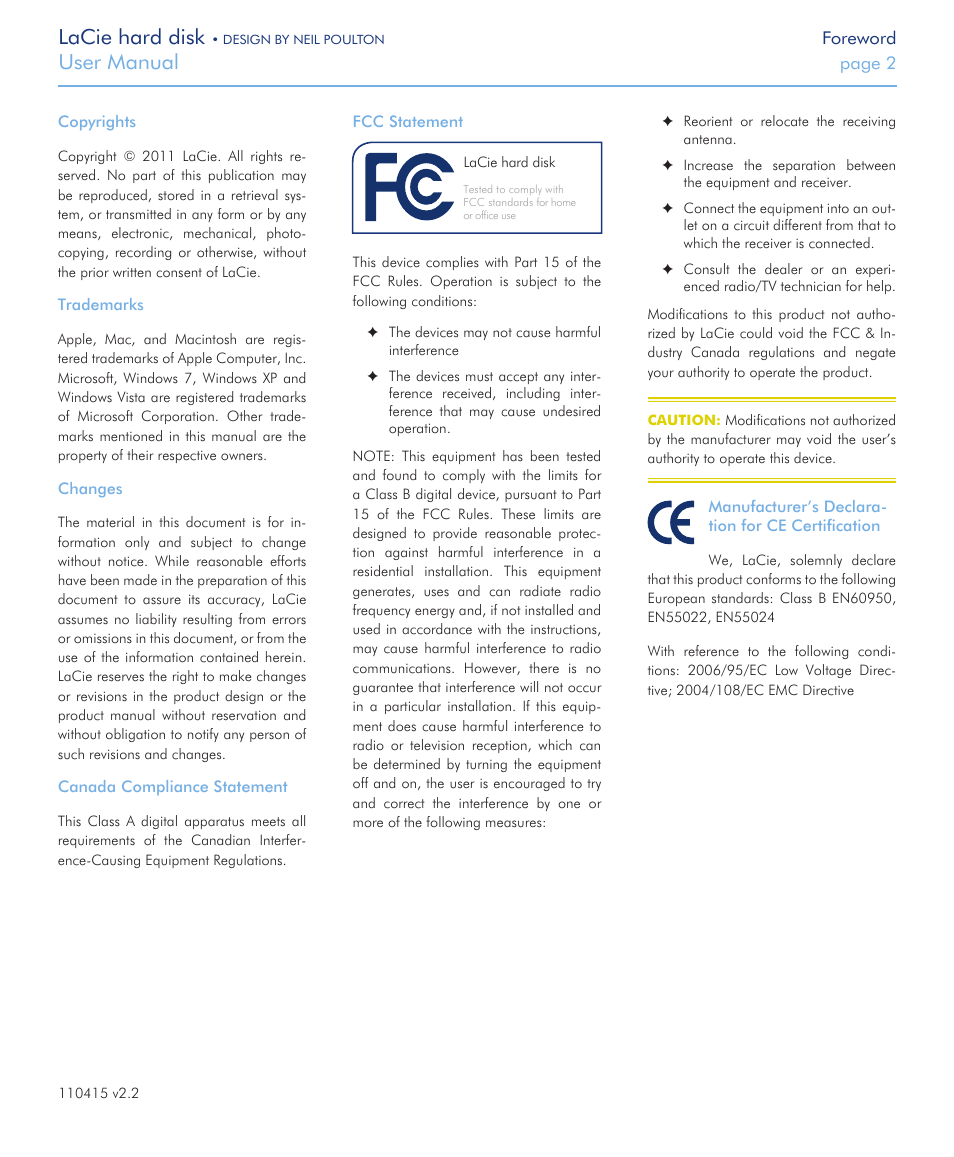 Lacie hard disk, User manual | LaCie Hard Disk Design By Neil Poulton User Manual | Page 2 / 25