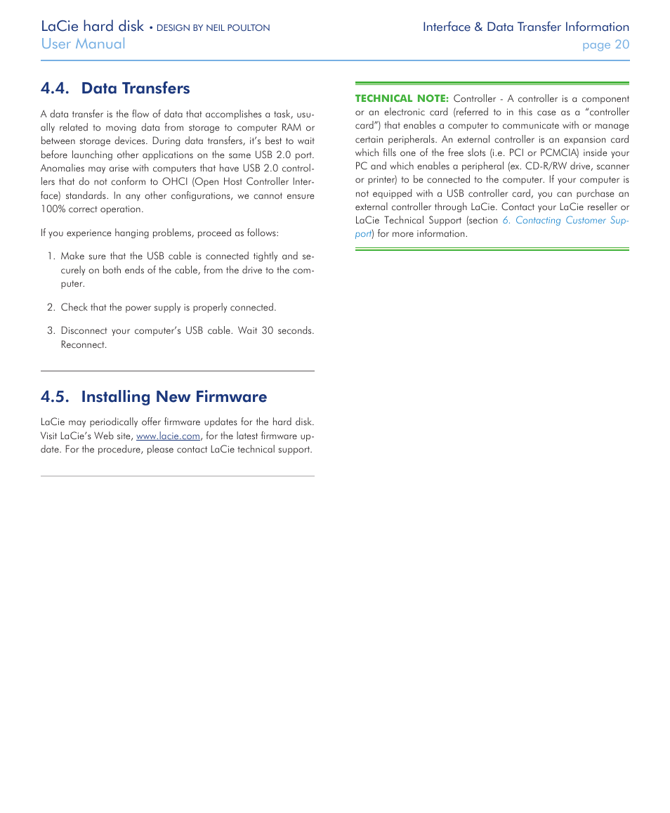 Data transfers, Installing new firmware, Data transfers 4.5. installing new firmware | Lacie hard disk, User manual | LaCie Hard Disk Design By Neil Poulton User Manual | Page 20 / 25