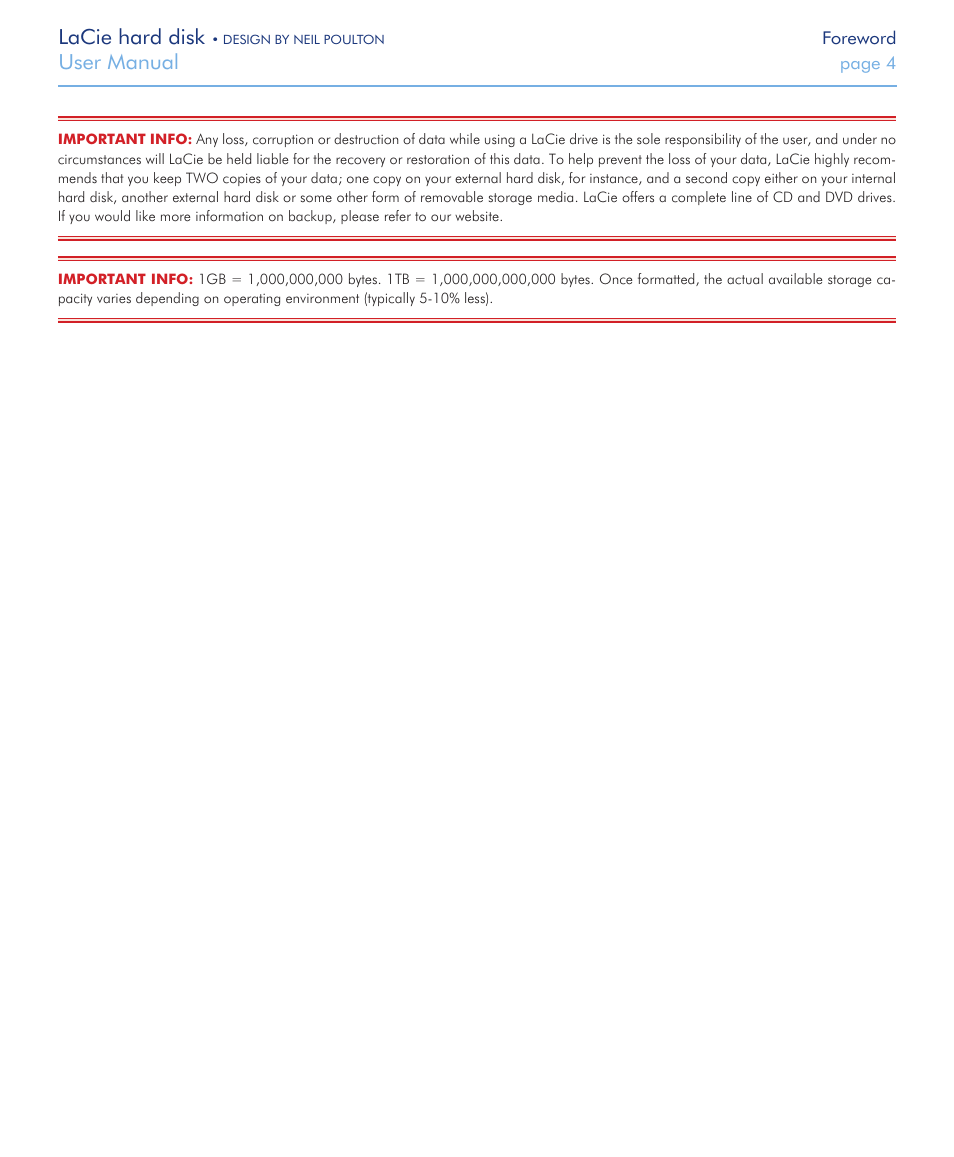 Lacie hard disk, User manual | LaCie Hard Disk Design By Neil Poulton User Manual | Page 4 / 25