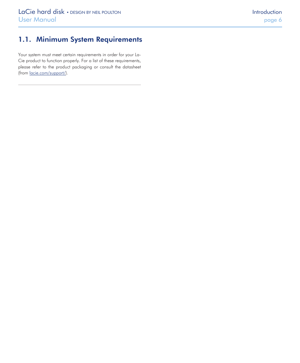 Minimum system requirements | LaCie Hard Disk Design By Neil Poulton User Manual | Page 6 / 25