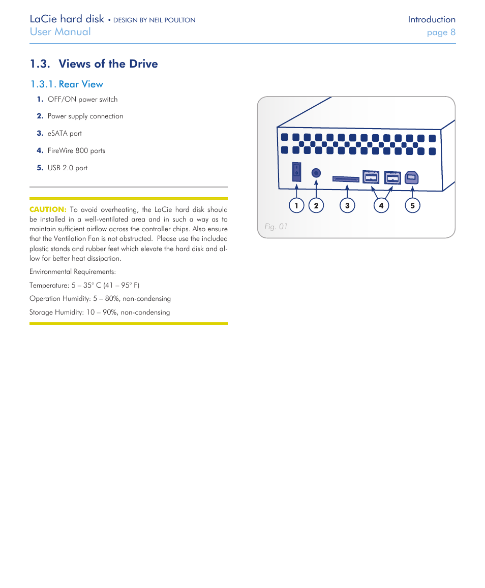 Views of the drive, Rear view, Lacie hard disk | User manual | LaCie Hard Disk Design By Neil Poulton User Manual | Page 8 / 25