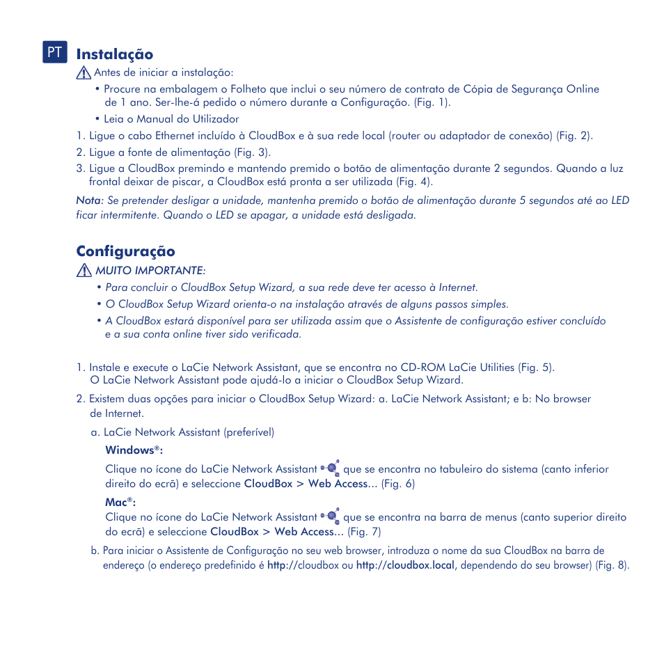Instalação, Configuração, Lacie dashboard | LaCie CloudBox User Manual | Page 20 / 40