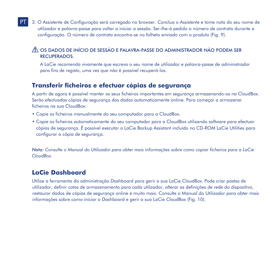 Instalação, Configuração, Lacie dashboard | LaCie CloudBox User Manual | Page 21 / 40