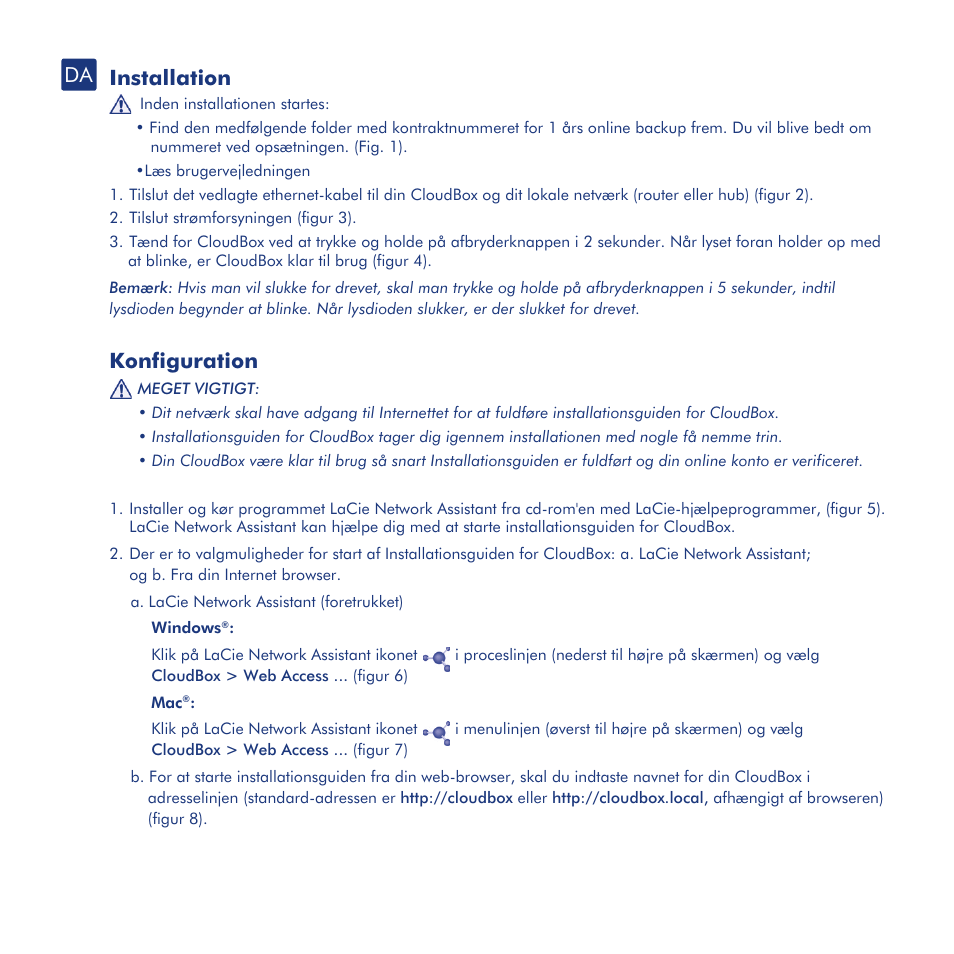 Installation, Konfiguration, Overføring af filer og backup | Lacie dashboard | LaCie CloudBox User Manual | Page 24 / 40