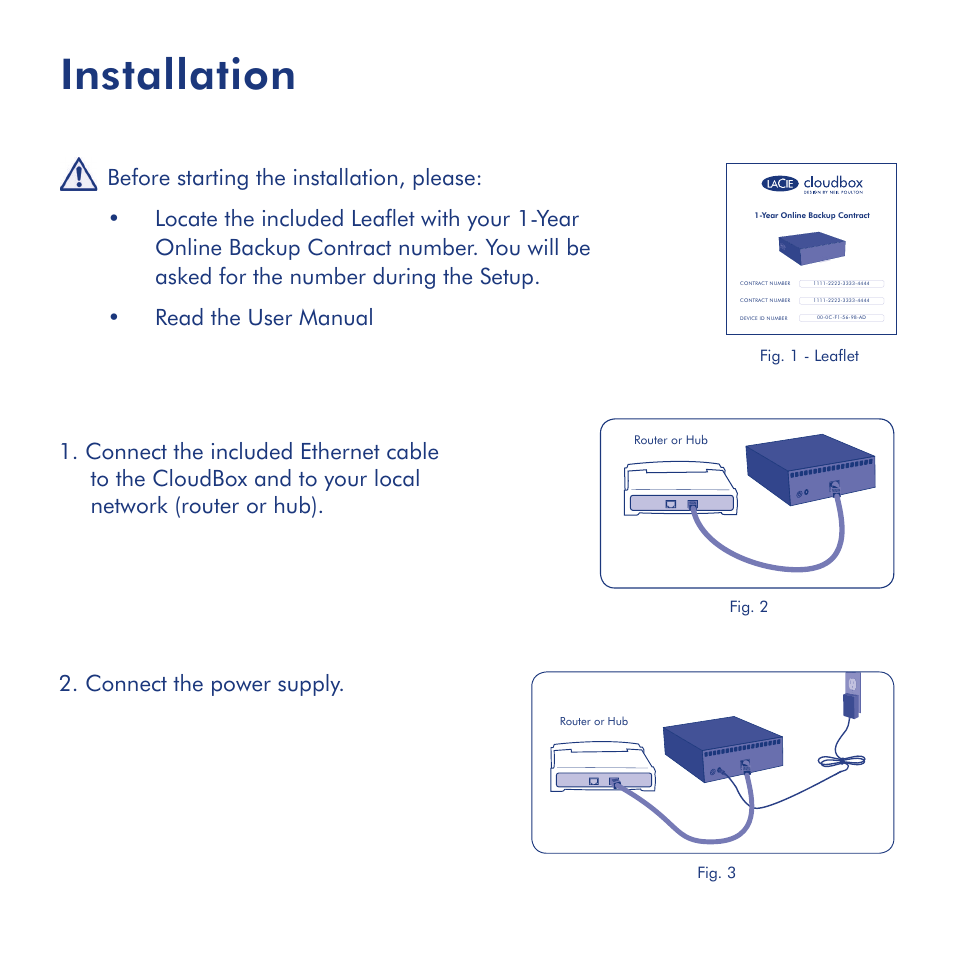 Installation | LaCie CloudBox User Manual | Page 4 / 40