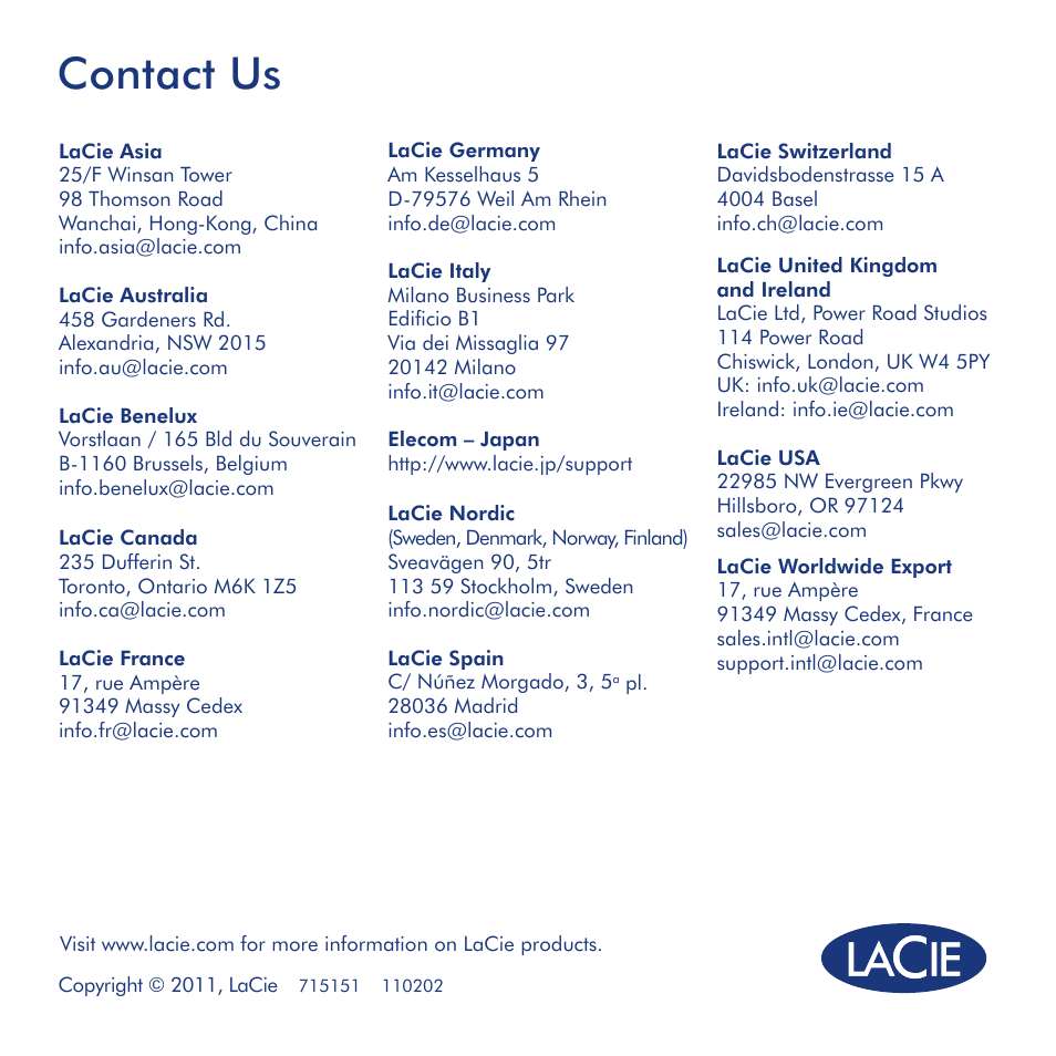 Contact us | LaCie CloudBox User Manual | Page 40 / 40