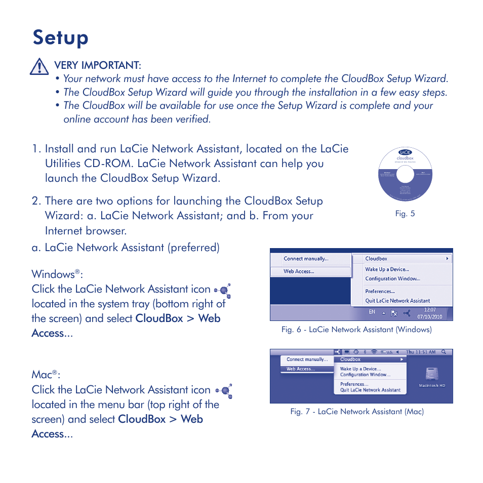 Setup, A. lacie network assistant (preferred) windows, Fig. 5 | LaCie CloudBox User Manual | Page 6 / 40