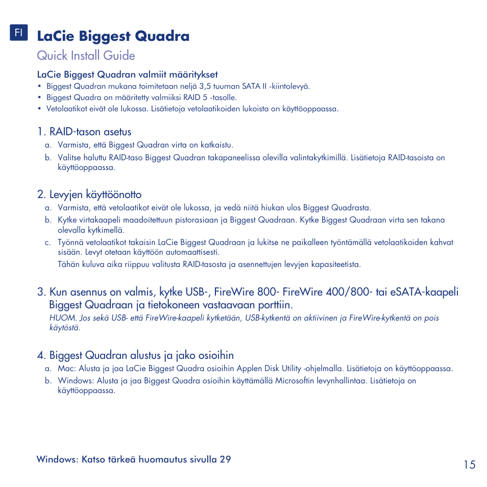 Lacie biggest quadra, Quick install guide | LaCie Biggest Quadra User Manual | Page 15 / 34