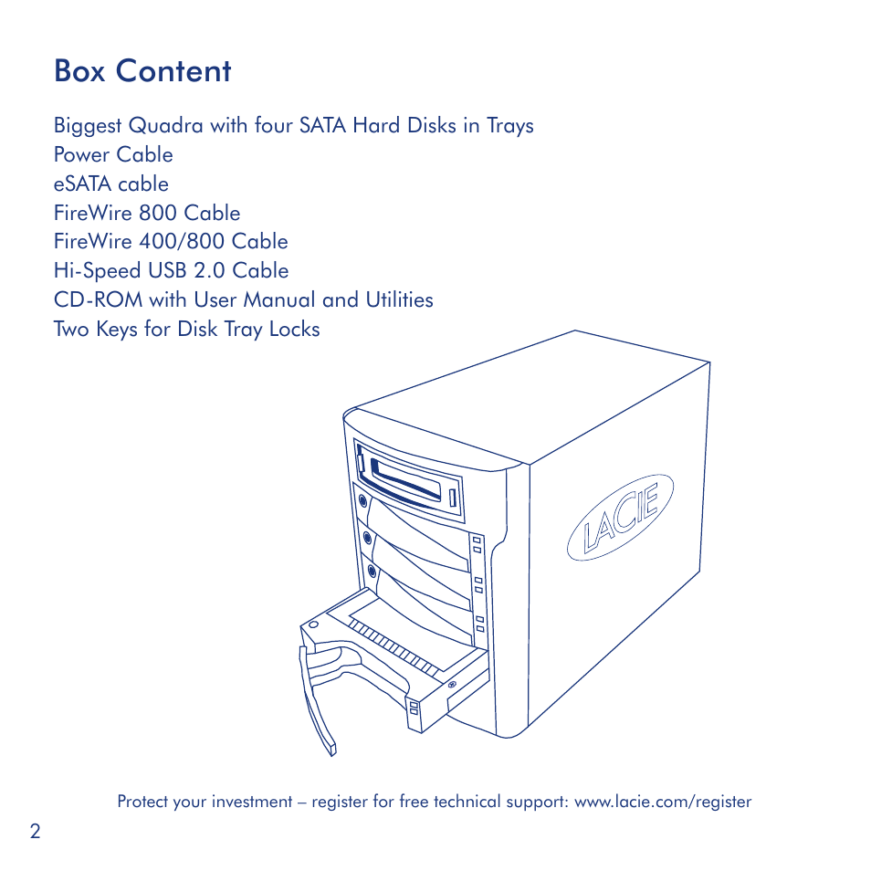 Box content | LaCie Biggest Quadra User Manual | Page 2 / 34