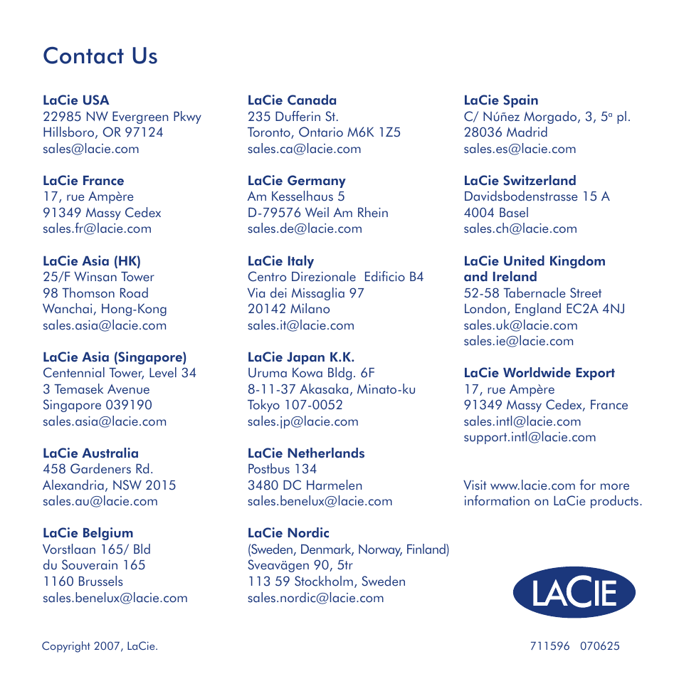 Contact us | LaCie Biggest Quadra User Manual | Page 34 / 34