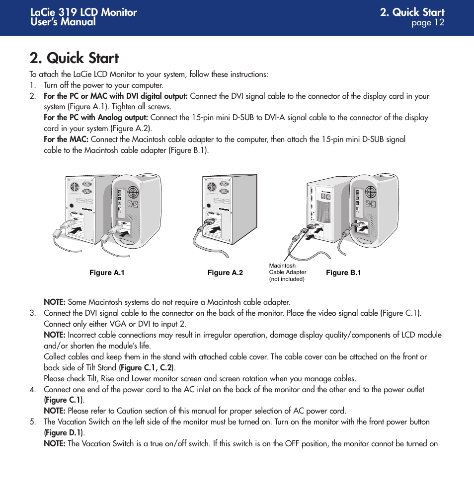 Quick start, Lacie 319 lcd monitor user’s manual | LaCie 319 User Manual | Page 12 / 24
