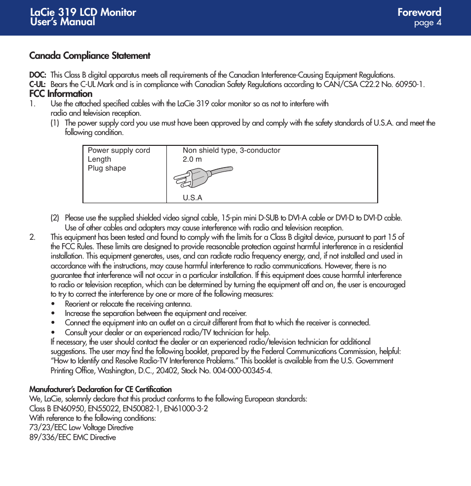 Foreword, Lacie 319 lcd monitor user’s manual | LaCie 319 User Manual | Page 4 / 24