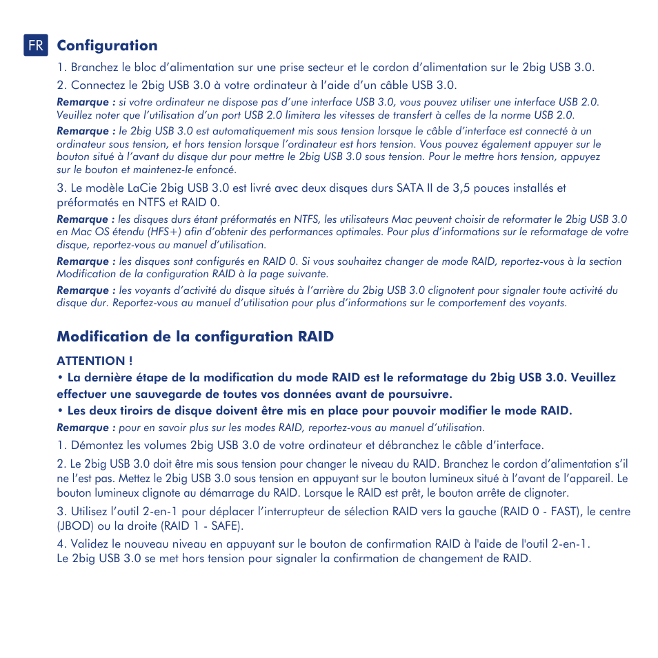 Configuration, Modification de la configuration raid | LaCie 2big USB 3.0 User Manual | Page 10 / 42