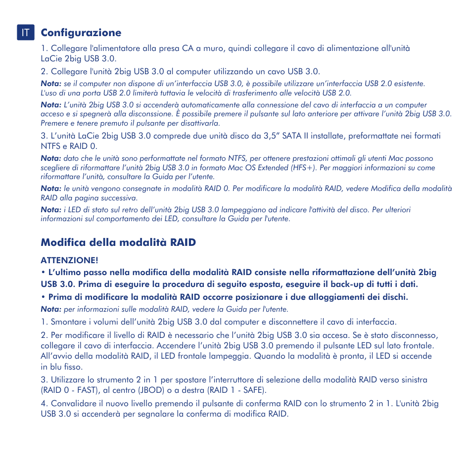Configurazione, Modifica della modalità raid | LaCie 2big USB 3.0 User Manual | Page 12 / 42