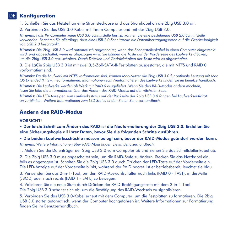 Konfiguration, Ändern des raid-modus | LaCie 2big USB 3.0 User Manual | Page 14 / 42