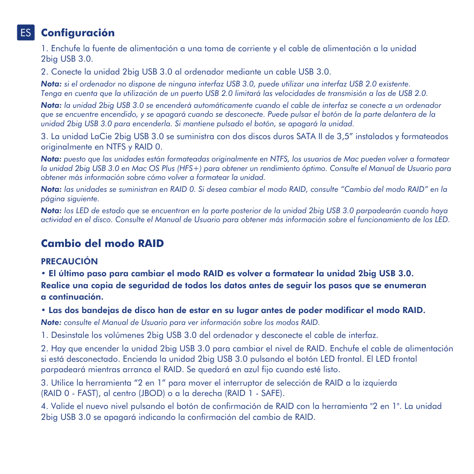 Configuración, Cambio del modo raid | LaCie 2big USB 3.0 User Manual | Page 16 / 42