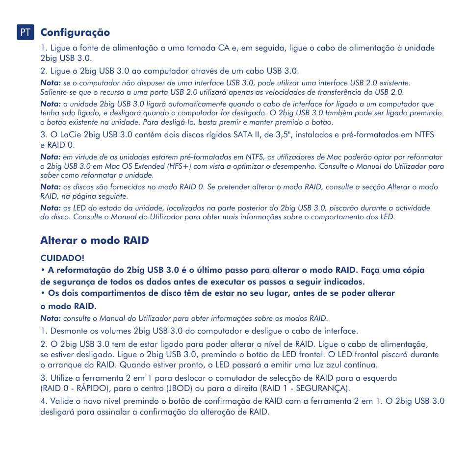 Configuração, Alterar o modo raid | LaCie 2big USB 3.0 User Manual | Page 20 / 42