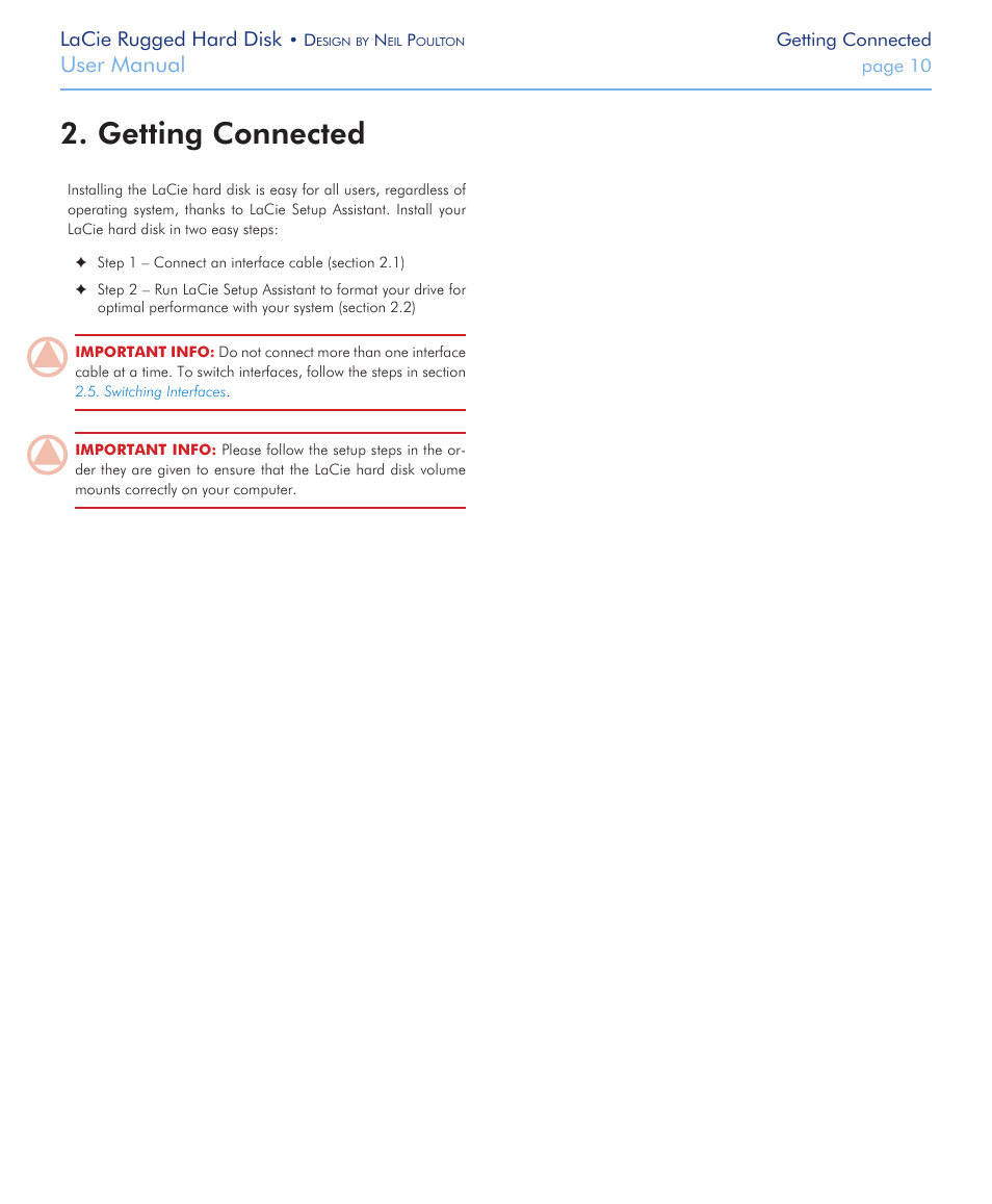 Getting connected, Getting connected 2, User manual | LaCie Rugged Hard Disk User Manual | Page 10 / 28