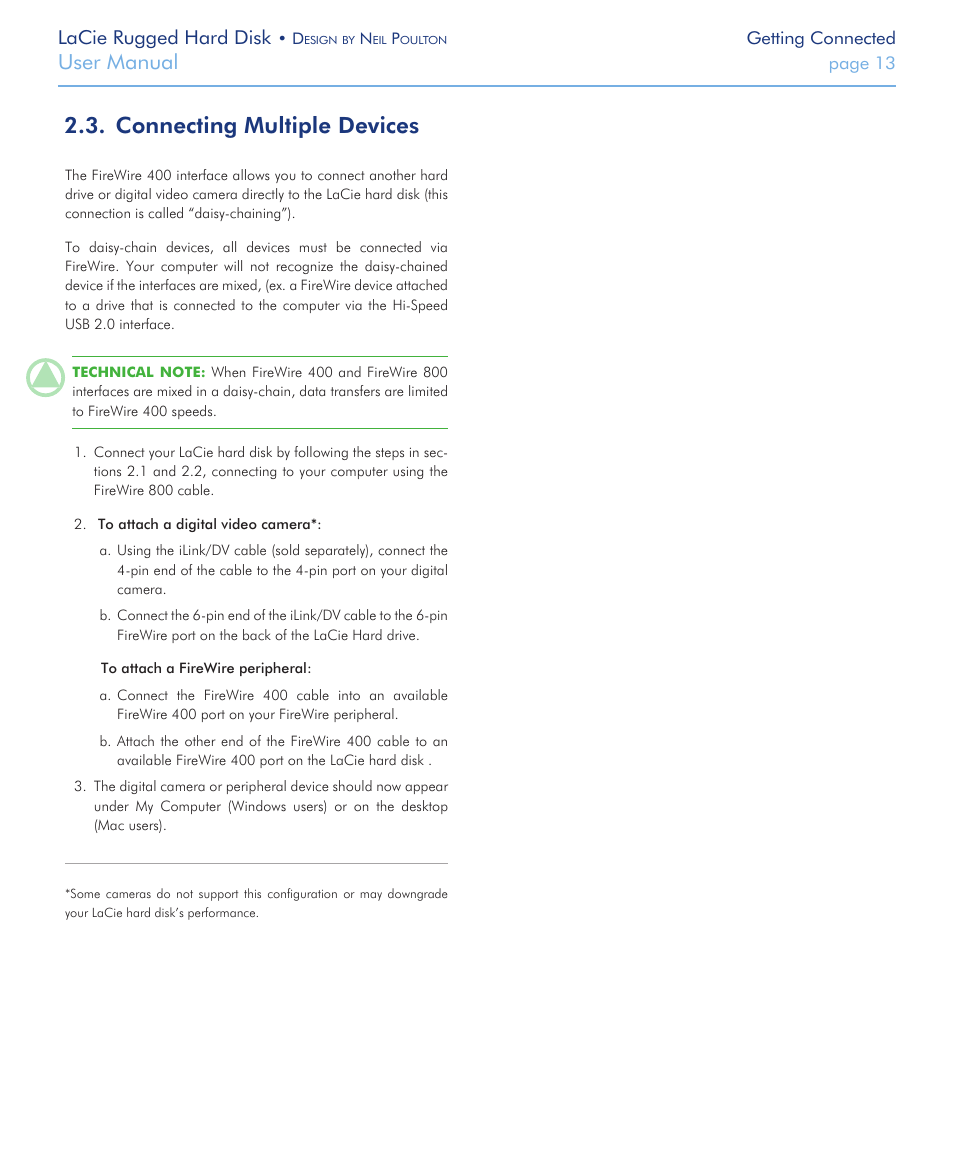 Connecting multiple devices, Connecting multiple devices 2.3, User manual | Lacie rugged hard disk | LaCie Rugged Hard Disk User Manual | Page 13 / 28